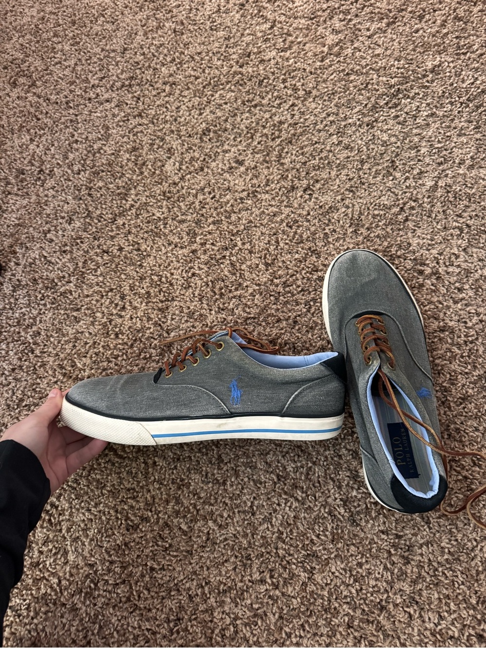 Polo by Ralph Lauren Gray Canvas Lace-Up Loafers with Brown Laces - Picture 2 of 6